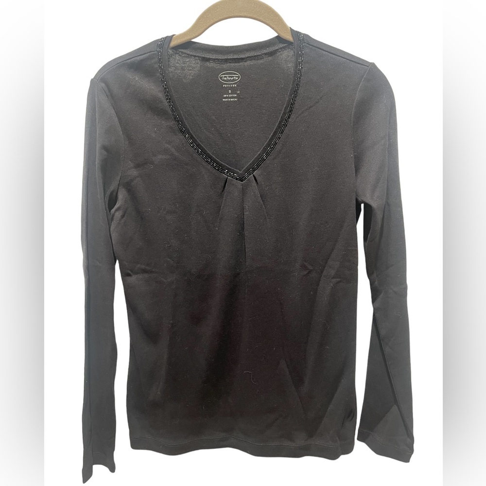 TALBOTS Beaded V-Neck Long Sleeve T-Shirt